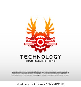 Gear technology logo with eagle combination, future tech icon, illustration element-vector