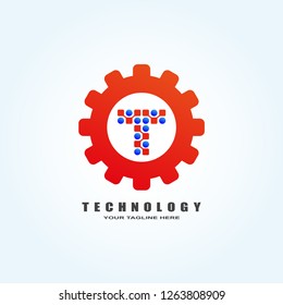 Gear technology logo, industrial emblem or sign, symbol, electricity, connection, mono lines, monogram logo, icon tech, design element, 