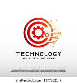 Gear technology logo with initial C letter, future tech icon, illustration element-vector