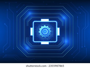 Gear technology The gear is in the middle with the accompanying elements. It means that technology is the engine that drives human progress and improves life. and the economy improves