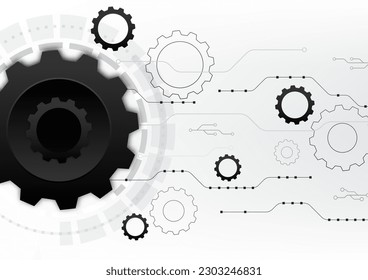 Gear technology on white background With the technology circle and the connection circuit, high-tech gear digital is an engineering work that works in conjunction with smart technology.