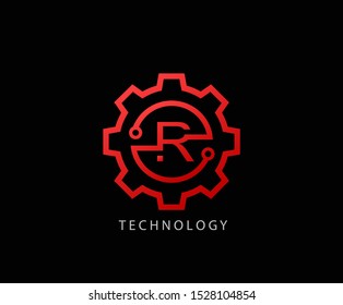 Gear technology R letter logo vector logo template. Techno R Icon Logo. This logo is suitable for factory, industrial, technology, website, digital, mechanic, wheel.