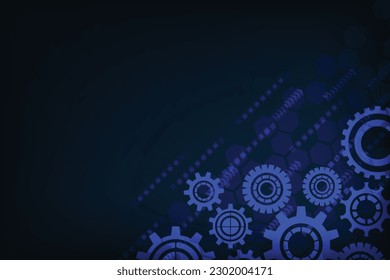 Gear technology template with dark and blue color style. Gear Style with element particle on background. Blank space for design any concept about presentation.