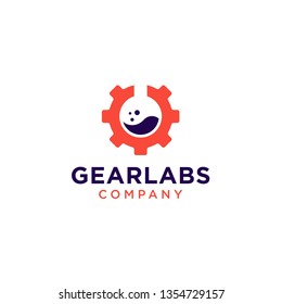 Gear with test tube icon vector logo design