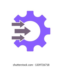 Gear and three arrows icon isolated on white. Vector flat illustration for technology or innovation. Technology pictogram. Gear Integration