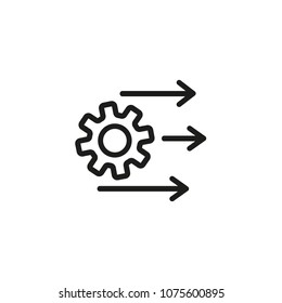 Gear with three arrows line icon. Mechanism, cogwheel, service. Data processing concept. Can be used for topics like digital technology, engineering, electronics.