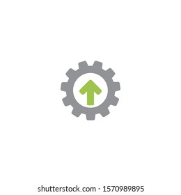 Gear and three green up arrows. icon isolated on white. Vector flat illustration for technology or innovation. Technology and settings pictogram. Gear Integration.
