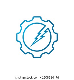 Gear thunder logo template illustration. Abstract cog wheel with flash logo design template. 
