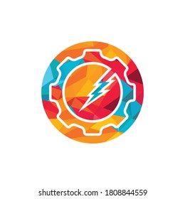 Gear thunder logo template illustration. Abstract cog wheel with flash logo design template. 