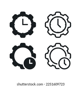 Icono de tiempo de engranaje. Signo de tiempo de trabajo. Vector de ilustración