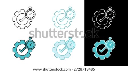 Gear and timer icon for project completion speed and operational accuracy in line and fill style