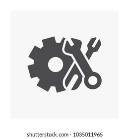 Gear and tool icon on white.