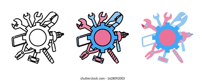 Gear and tool icon set isolated on white background for web design