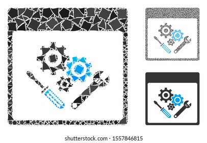 Gear tools calendar page composition of tuberous elements in different sizes and color tones, based on gear tools calendar page icon. Vector humpy elements are united into collage.
