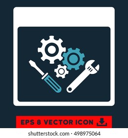 Gear Tools Calendar Page icon. Vector EPS illustration style is flat iconic bicolor symbol, blue and white colors.
