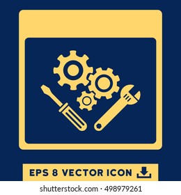 Gear Tools Calendar Page icon. Vector EPS illustration style is flat iconic symbol, yellow color.