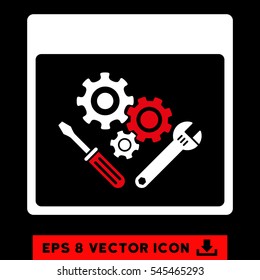 Gear Tools Calendar Page icon. Vector EPS illustration style is flat iconic bicolor symbol, red and white colors.