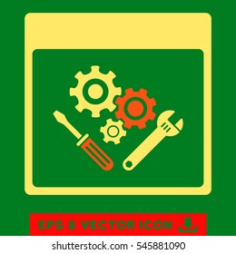 Gear Tools Calendar Page icon. Vector EPS illustration style is flat iconic bicolor symbol, orange and yellow colors.