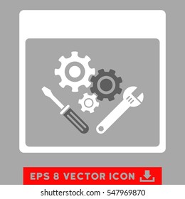 Gear Tools Calendar Page icon. Vector EPS illustration style is flat iconic bicolor symbol, dark gray and white colors.
