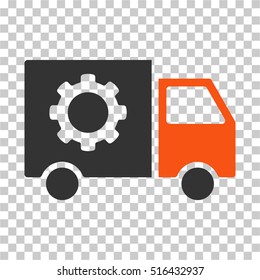 Gear Tools Delivery Car EPS vector icon. Illustration style is flat iconic bicolor orange and gray symbol on chess transparent background.