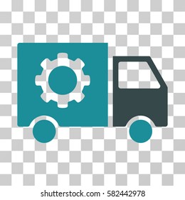 Gear Tools Delivery Car vector pictograph. Illustration style is a flat iconic bicolor soft blue symbol on a transparent background.