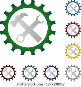 Gear and tools in different colors collection
