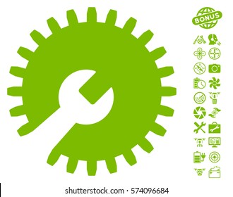 Gear Tools icon with bonus copter service pictures. Vector illustration style is flat iconic symbols on white background.