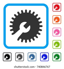 Gear Tools icon. Flat grey pictogram symbol in a light blue rounded squared frame. Black, gray, green, blue, red, orange color variants of Gear Tools vector.
