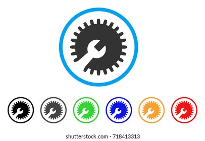 Gear Tools rounded icon. Style is a flat gear tools grey symbol inside light blue circle with black, gray, green, blue, red, orange variants. Vector designed for web and software interfaces.