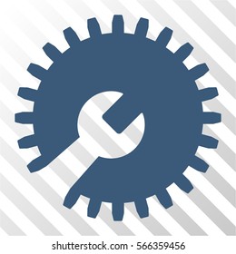 Gear Tools vector icon. Illustration style is flat iconic blue symbol on a hatched transparent background.