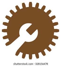 Gear Tools vector icon. Style is flat symbol, brown color, rounded angles, white background.