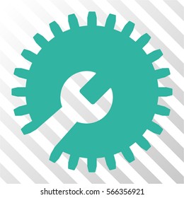 Gear Tools vector pictogram. Illustration style is flat iconic cyan symbol on a hatch transparent background.