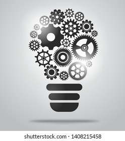 The gear tooth icon set that rotates the creative idea on the lamp.