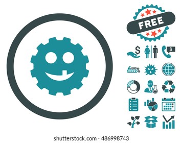 Gear Tooth Smile icon with free bonus icon set. Vector illustration style is flat iconic bicolor symbols, soft blue colors, white background.