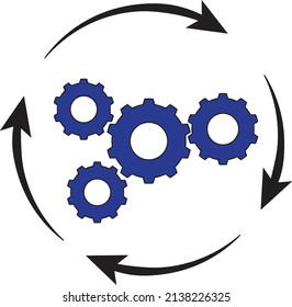 A Gear Train Encircled By An Arrow - Concept Of Continuous Process. 