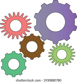 A gear train with five gears - Illustration 
