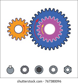 Gear train provides a desired motion. Vector illustration