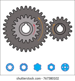 Gear train provides a desired motion. Vector illustration