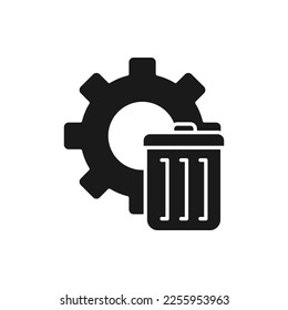 Gear and trash can. Industrial waste icon flat style isolated on white background. Vector illustration