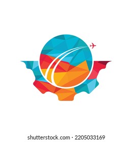 Gear travel vector logo design. Abstract airplane travel fly with gear logo design.	