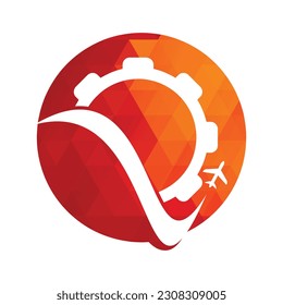 Gear travel vector logo design. Abstract airplane travel fly with gear logo design.