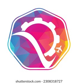 Gear travel vector logo design. Abstract airplane travel fly with gear logo design.