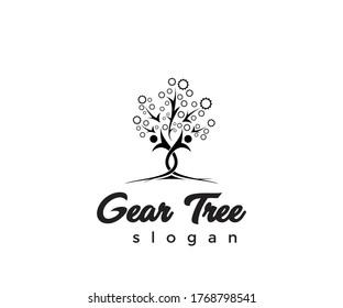 Gear tree logo design silhouette