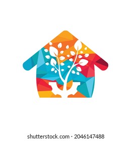 Gear tree vector logo design template. Modern nature technology logo. Green eco tech and industry logo concept.