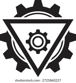 Logo de ingeniería de Industrial de engranajes y triángulos