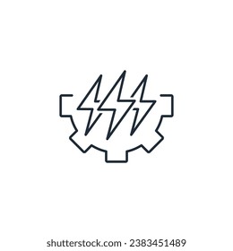 Gear with triple Lightning.  Vector linear icon isolated on white background.