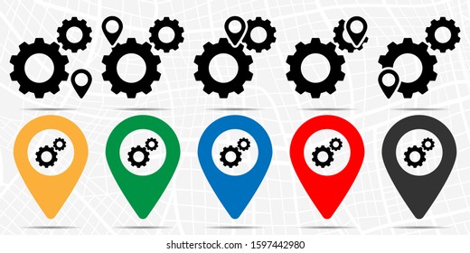 Gear, tuning icon in location set. Simple glyph, flat illustration element of web, minimalistic theme icons