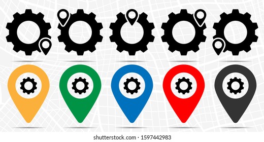 Gear, tuning icon in location set. Simple glyph, flat illustration element of web, minimalistic theme icons