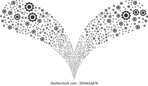 Gear twice fireworks fountain. Gear explosion twice fountain. Object fountain is done from random gear design elements as fireworks.