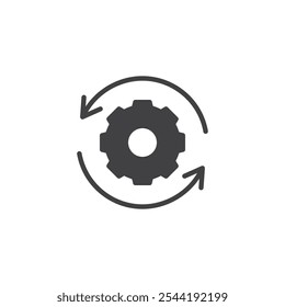 Gear two arrows circling vector icon. filled flat sign for mobile concept and web design. Arrows Around Gear glyph icon. Workflow, progress symbol, logo illustration. Vector graphics